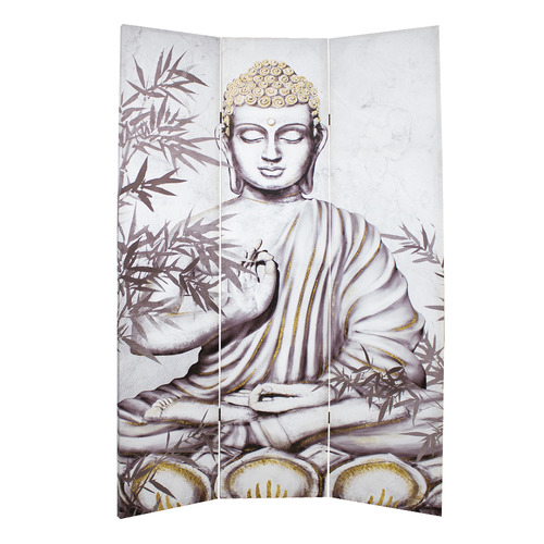 3 Panel Sitting Buddha Canvas Room Divider