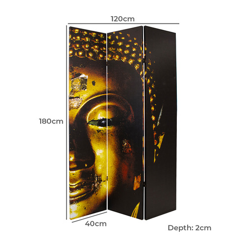 3 Panel Gold Buddha Canvas Room Divider