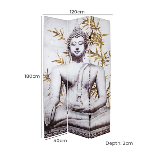 3 Panel Sitting Buddha Canvas Room Divider