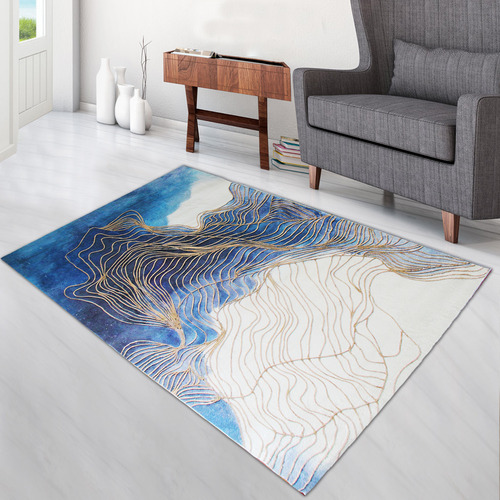 Blue & Gold Ripples Abstract Modern Rug