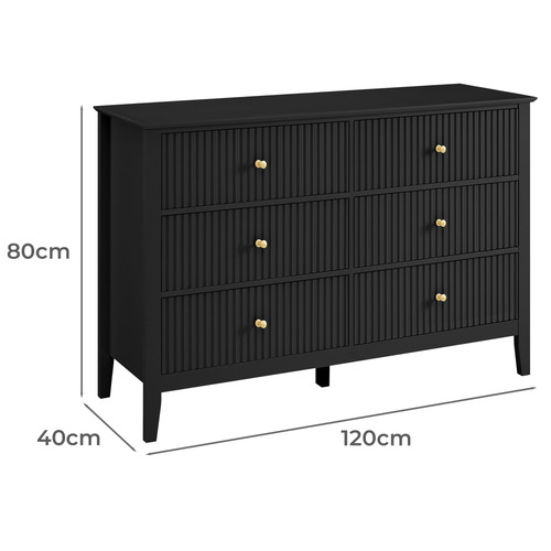 6 Drawer Dresser - Black Chest of Drawers with Gold Handles - Modern  Storage Solution for Bedroom, Living Room, Hallway - Sturdy and Stylish