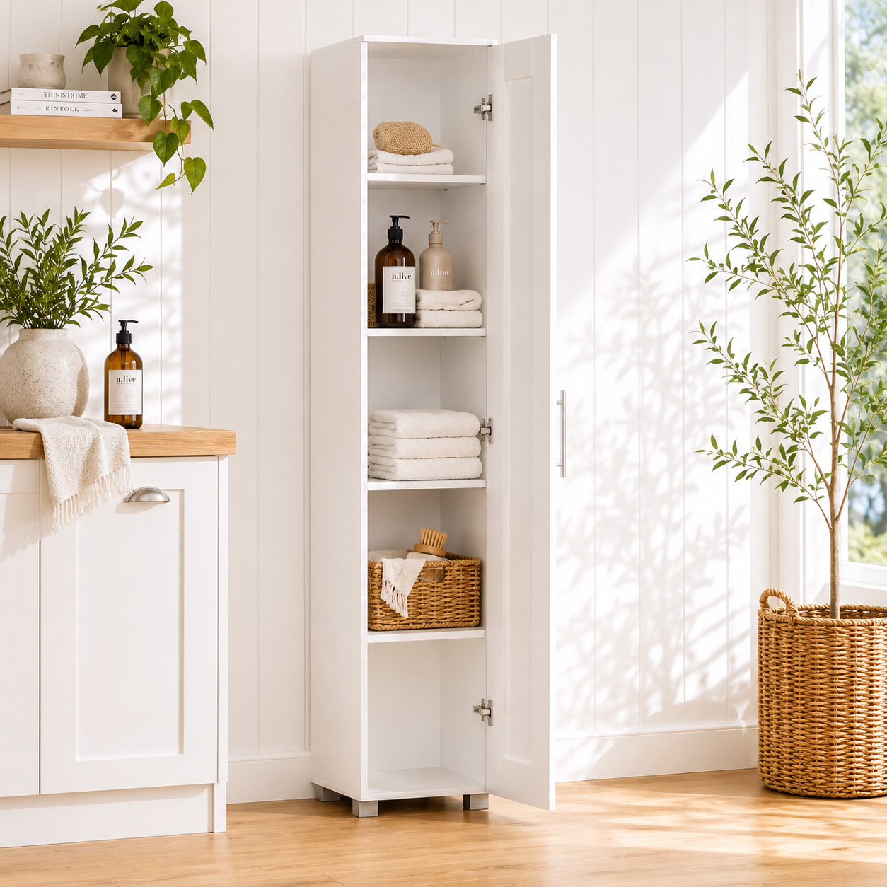 White Meecan Single Door Tall Cupboard