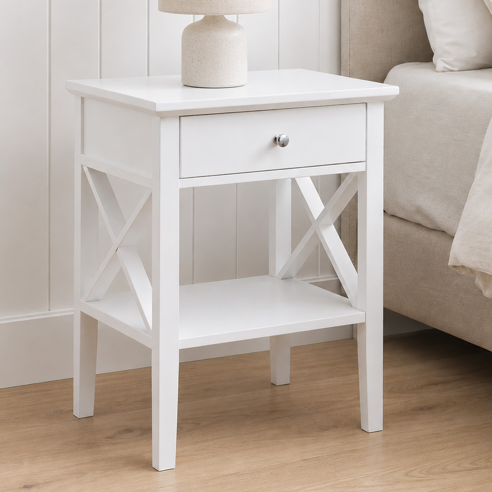 White Long Island 1 Drawer Bedside Table
