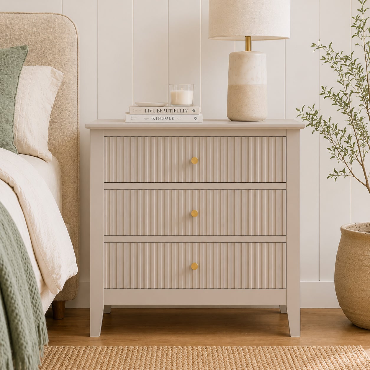 Large Amara 3 Drawer Bedside Table
