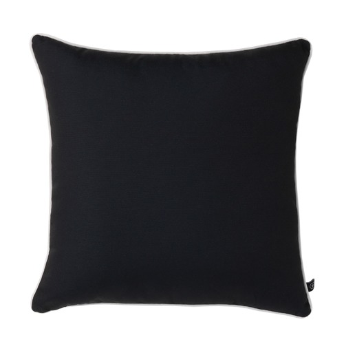 black outdoor cushions with white piping