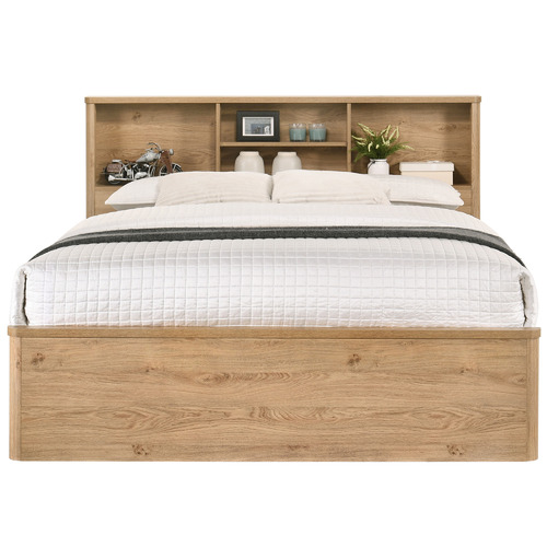 Core Living Natural Anderson Queen Bed, White Queen Bed With Bookcase Headboard