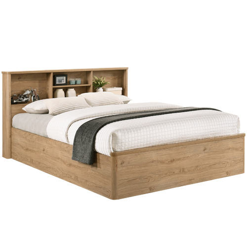 Kodu Natural Anderson Queen Bed With, Queen Bed Frame With Headboard Shelves