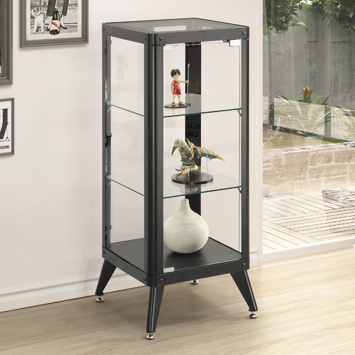 Core Living Black Alister 3 Tier, Metal Glass Display Shelves