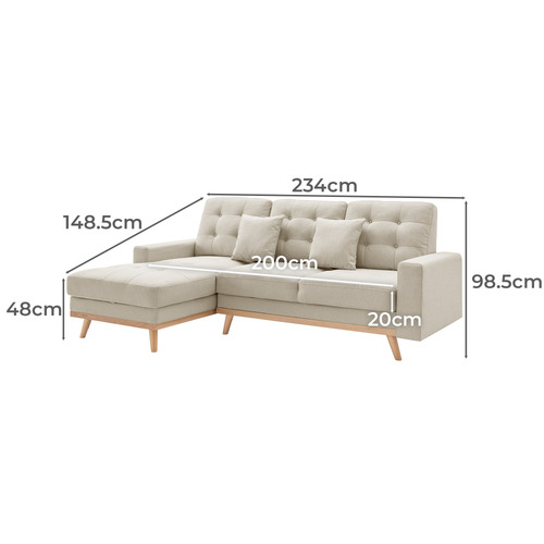 Curtis 3 Seater Upholstered Storage Sofa Bed with Chaise