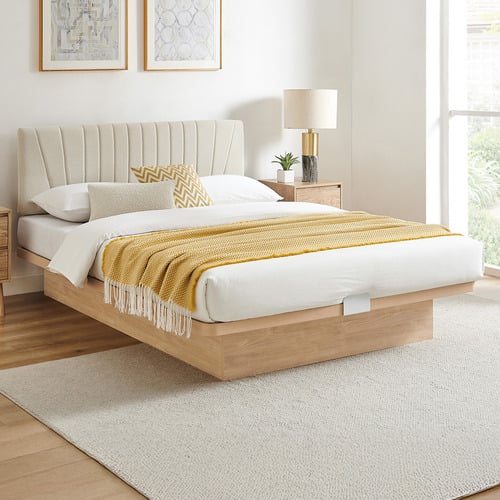Natural Merida Gas Lift Storage Queen Bed Frame