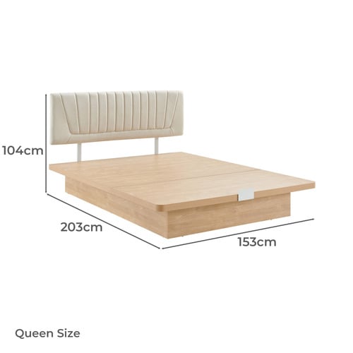 Natural Merida Gas Lift Storage Queen Bed Frame