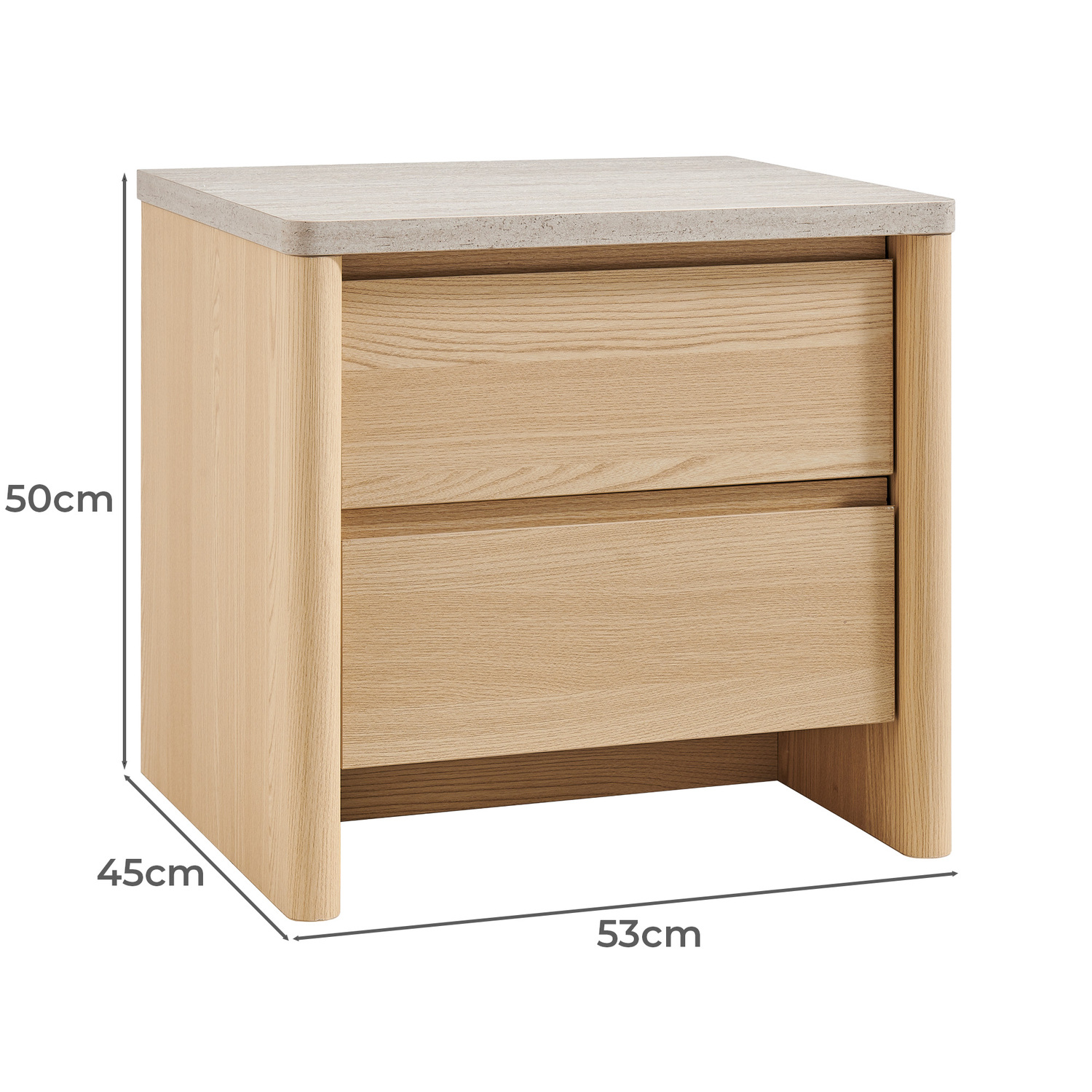Natural Lenore 2 Drawer Bedside Table