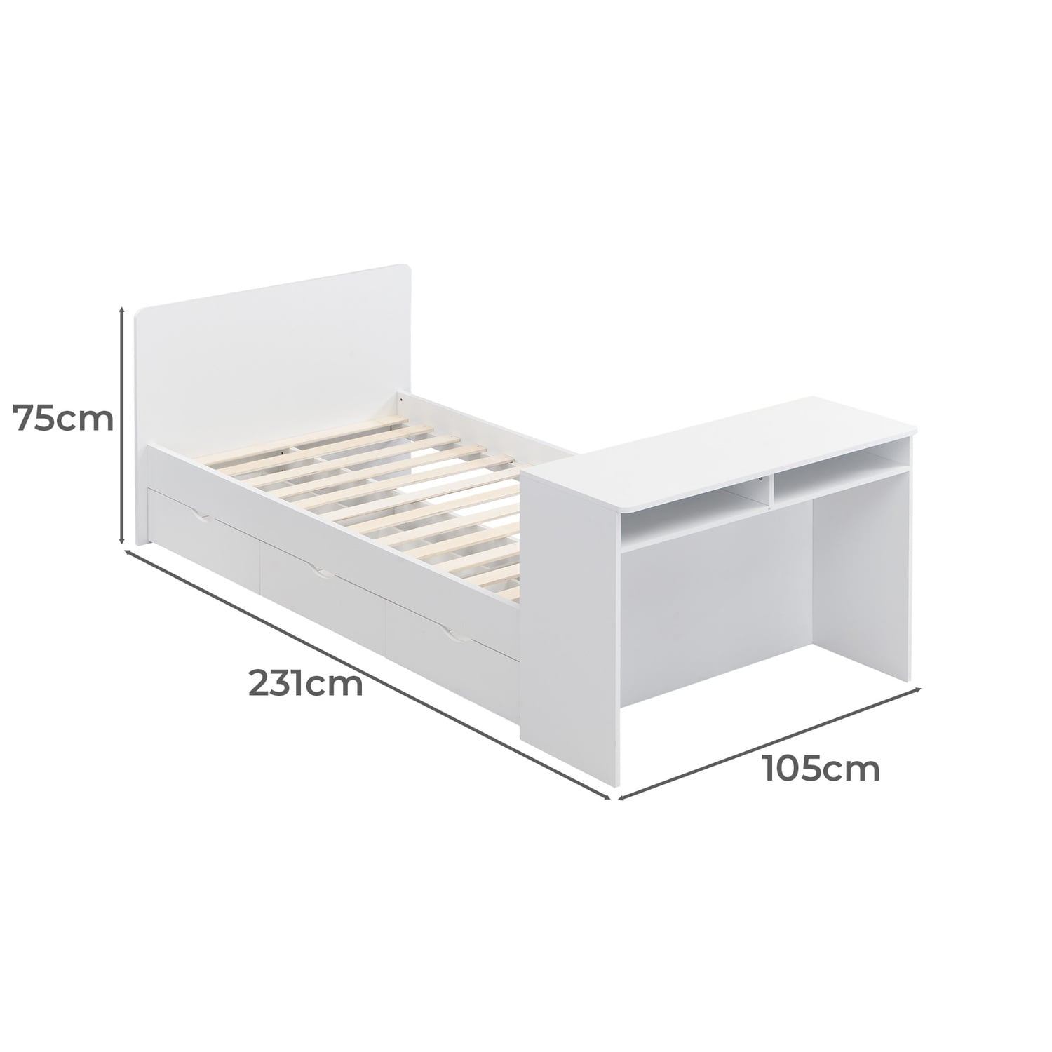 Alena Single Bed Frame with Underbed Drawers