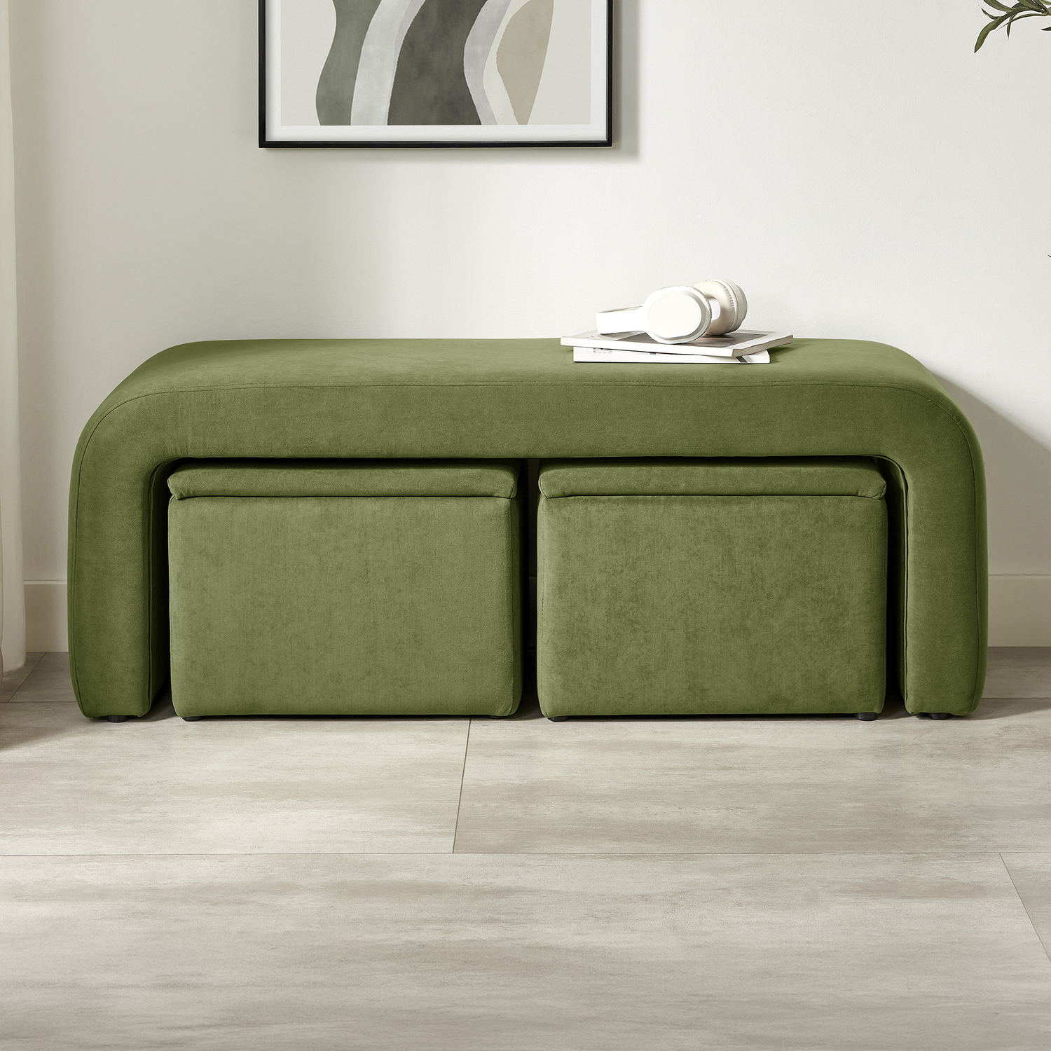 3 Piece Avalon Velvet Ottoman Set