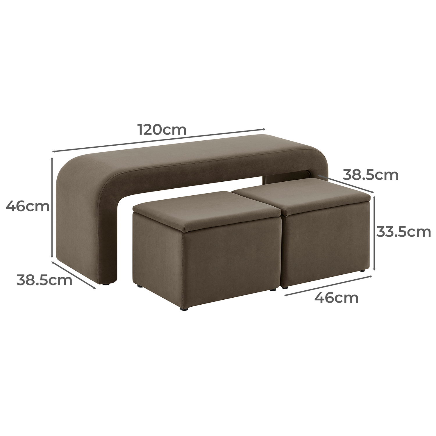 3 Piece Avalon Velvet Ottoman Set