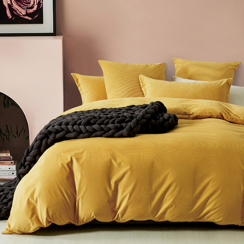 Gioia Casa Mustard Super Soft Corduroy Velvet Reversible Quilt Cover