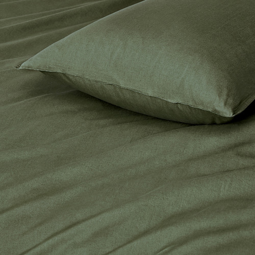 Khaki Green Vintage Washed Cotton Quilt Cover Set