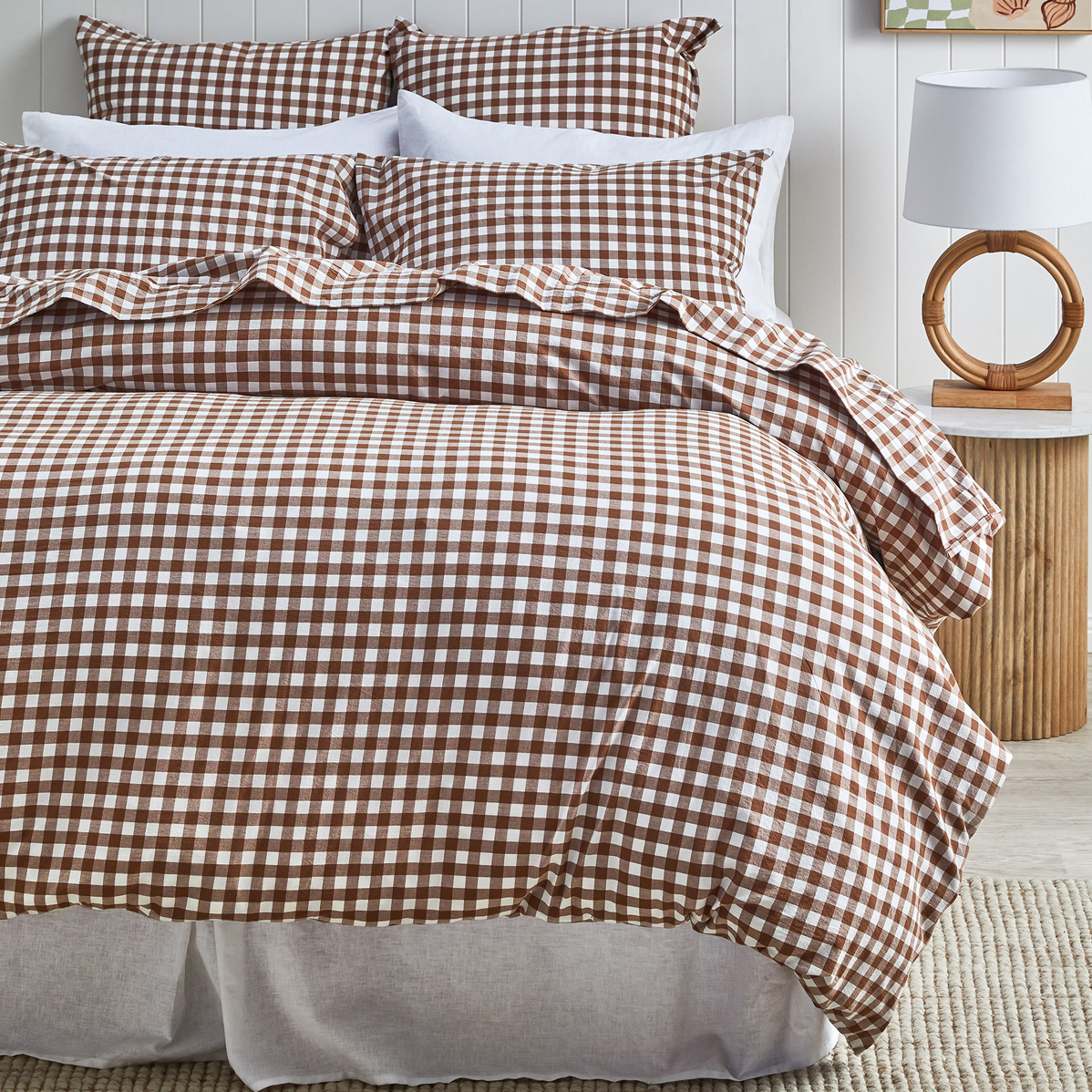 Chocolate Gingham Washed Cotton Quilt Cover Set