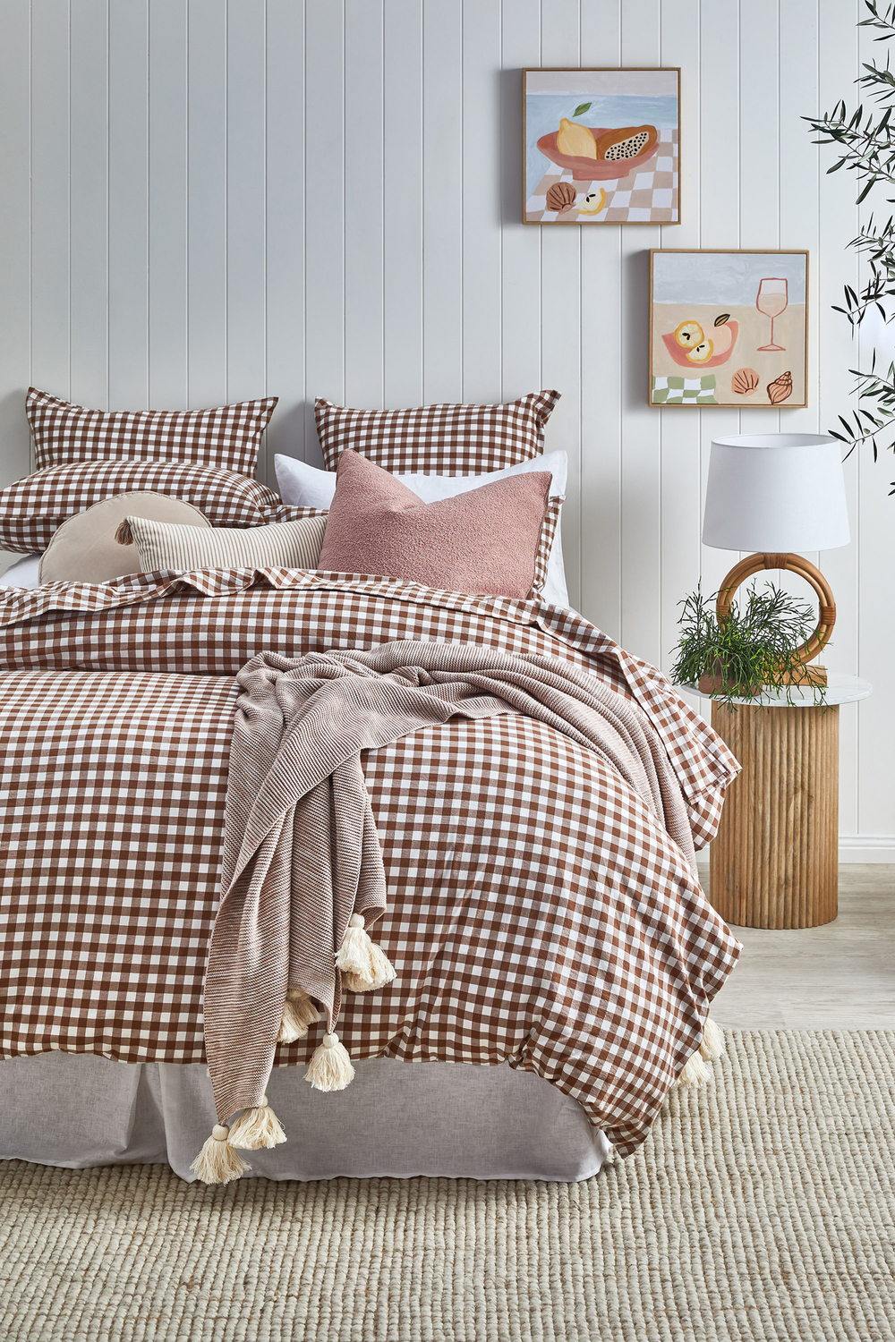 Chocolate Gingham Washed Cotton Quilt Cover Set