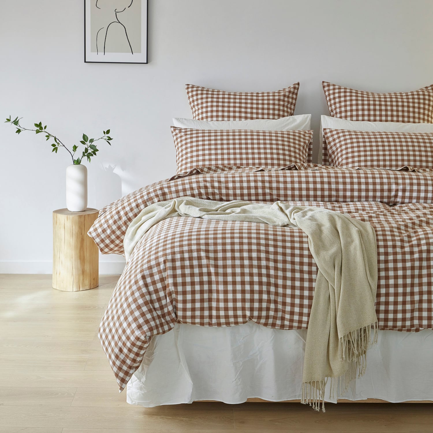 Chocolate-Gingham-Washed-Cotton-Quilt-Cover-Set