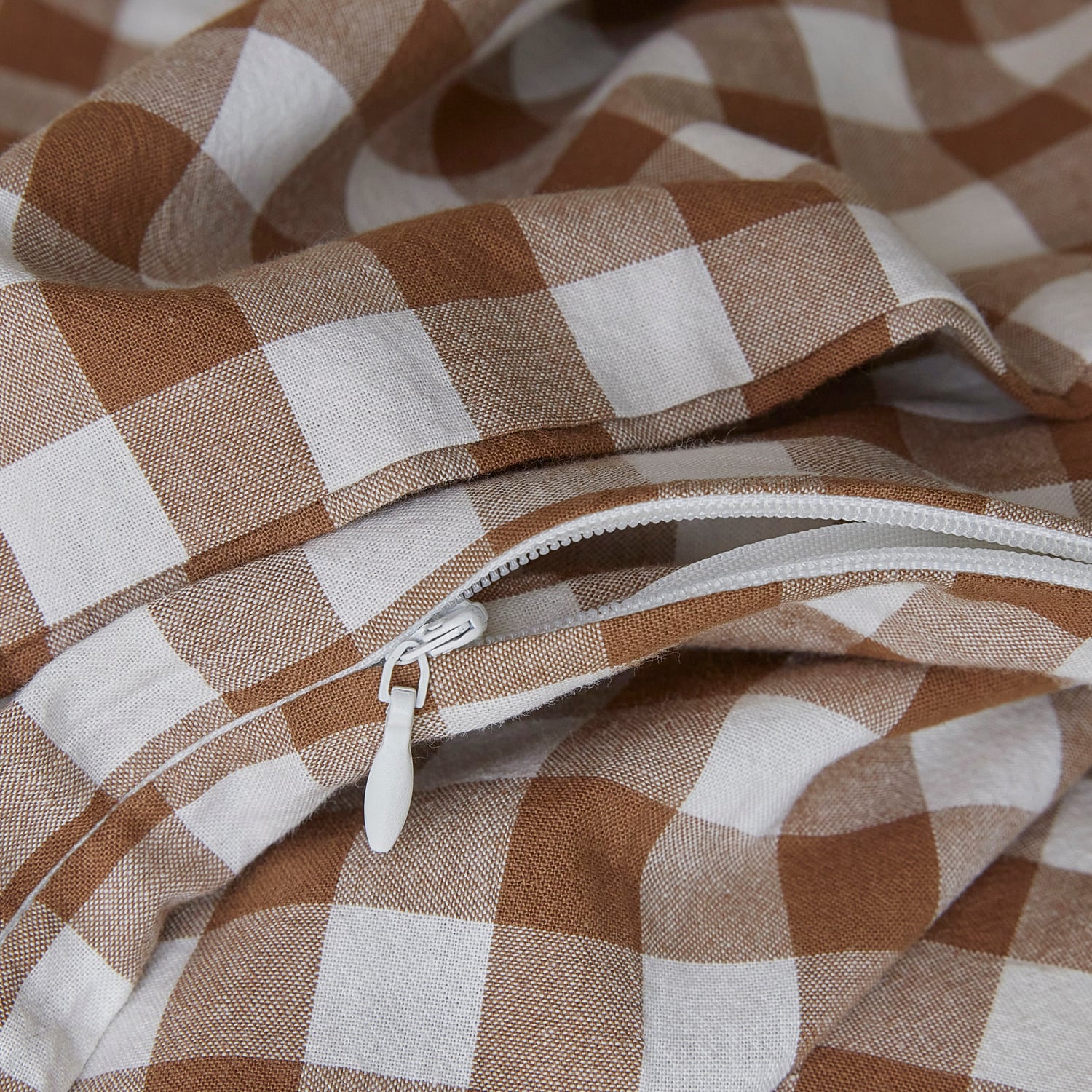 Chocolate-Gingham-Washed-Cotton-Quilt-Cover-Set