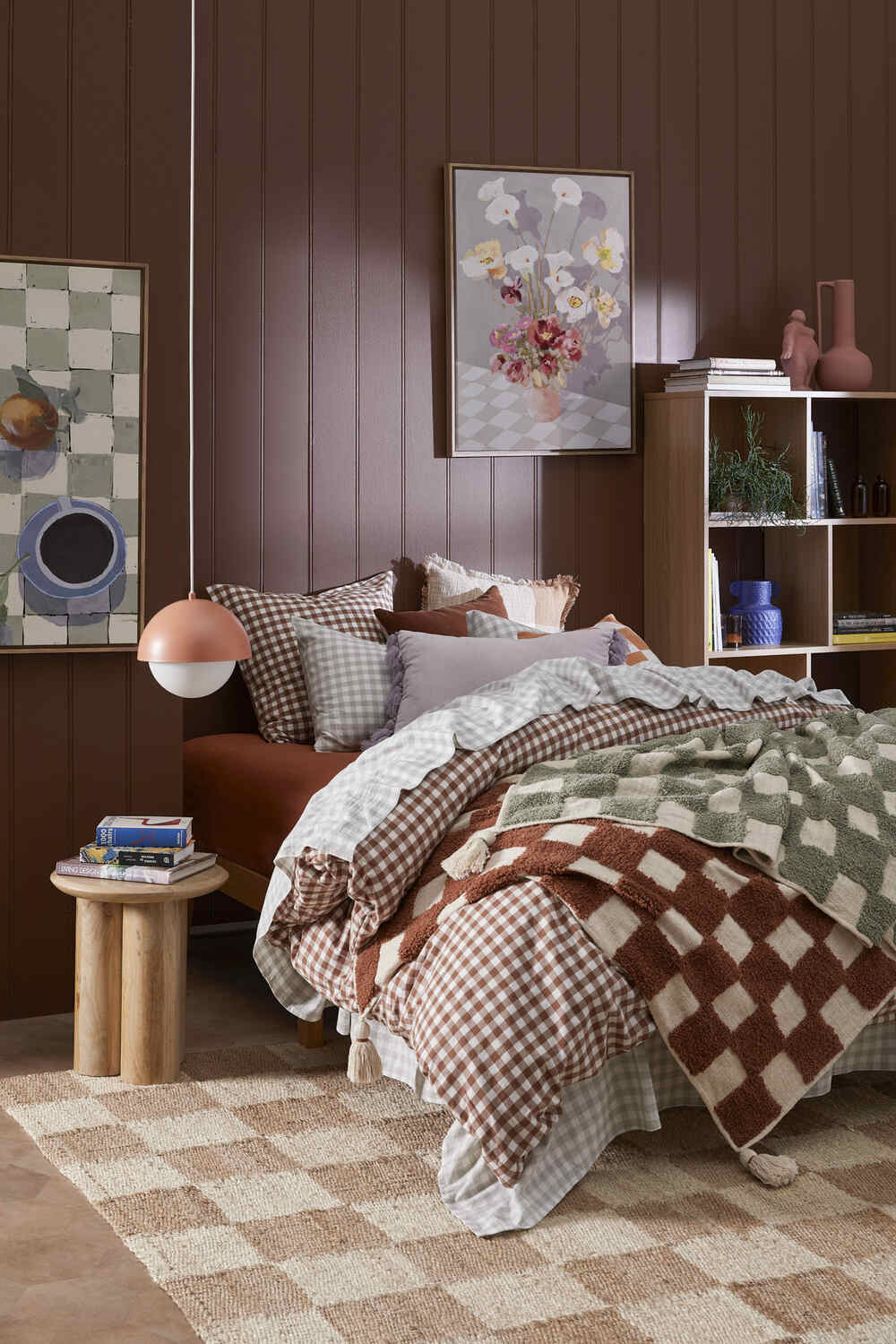Chocolate-Gingham-Washed-Cotton-Quilt-Cover-Set