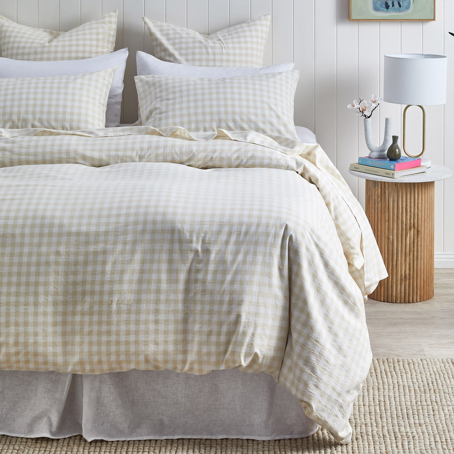 Oatmeal Gingham Washed Cotton Quilt Cover Set