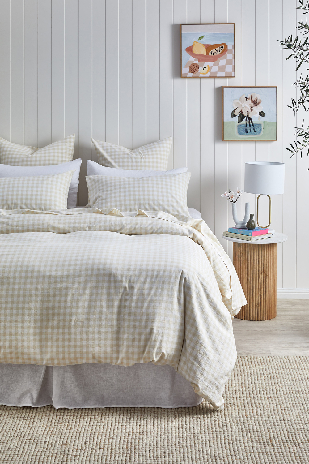 Oatmeal Gingham Washed Cotton Quilt Cover Set