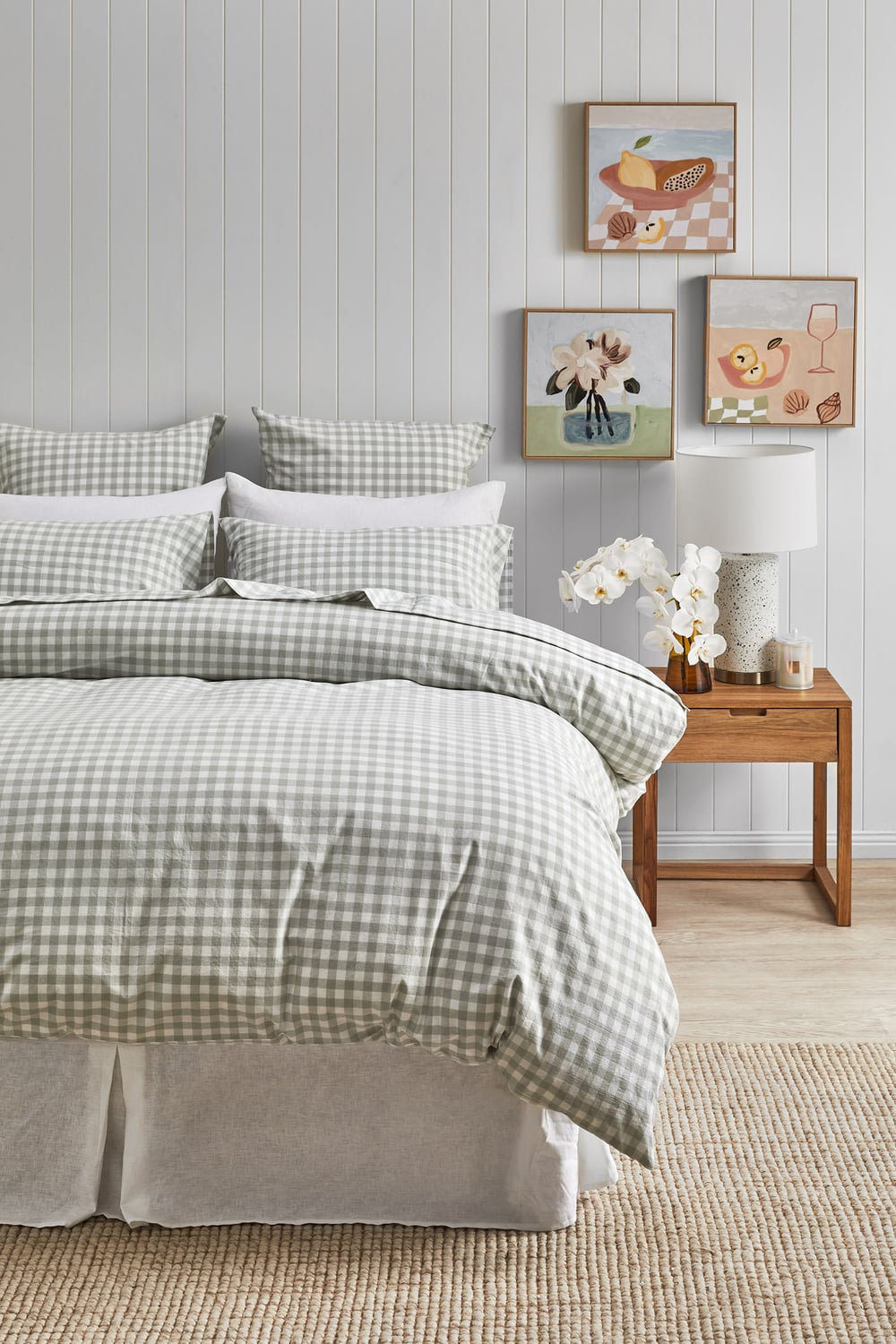 Sage Gingham Washed Cotton Quilt Cover Set
