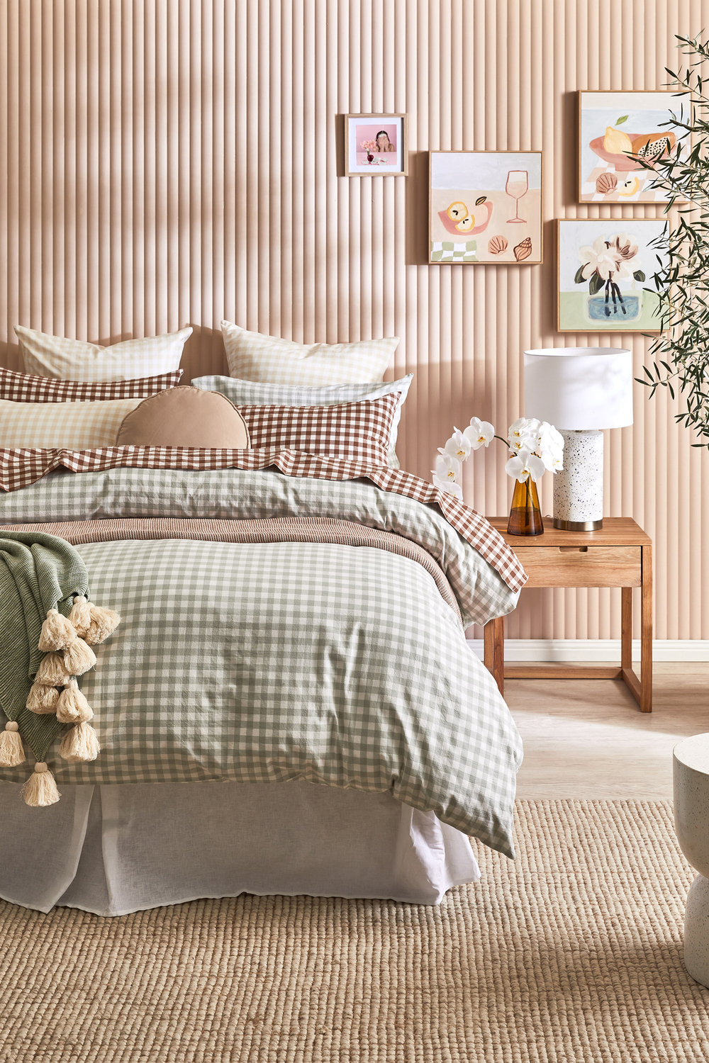 Sage Gingham Washed Cotton Quilt Cover Set