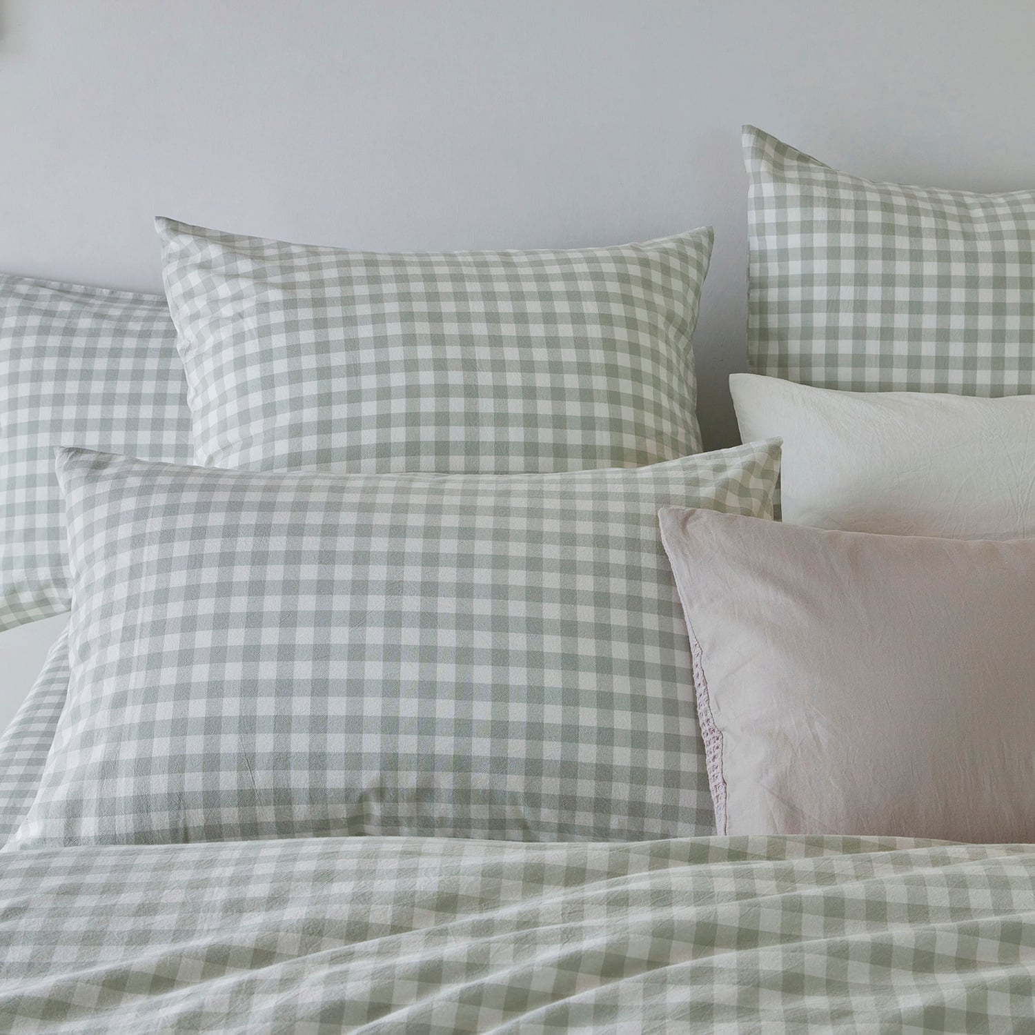 Sage-Gingham-Washed-Cotton-Quilt-Cover-Set