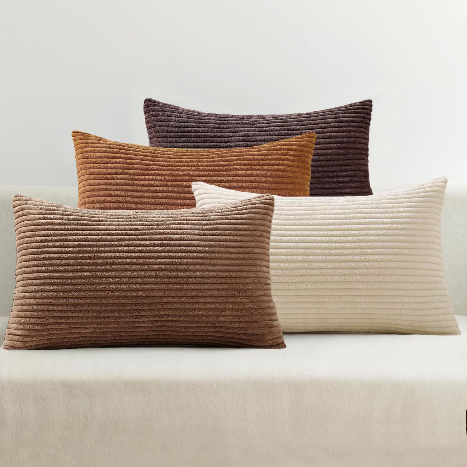 4 Piece Ardian Corduroy Velvet Lumbar Cushion Cover Set