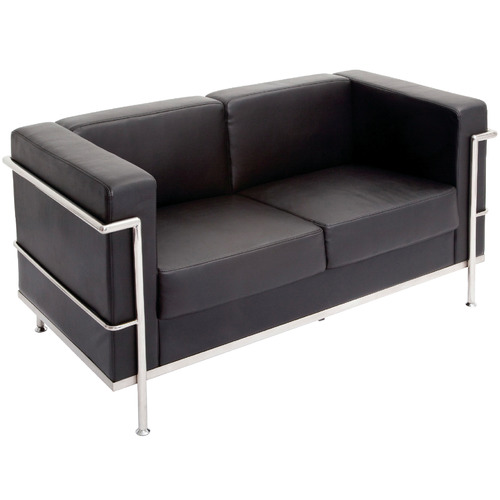 Rein Office Hero Space 2 Seater Faux, Black Leather Reception Sofa