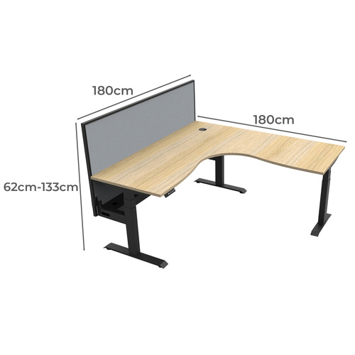 Hoffman II Electric Sit & Stand Corner Desk with Screen & Cable Tray