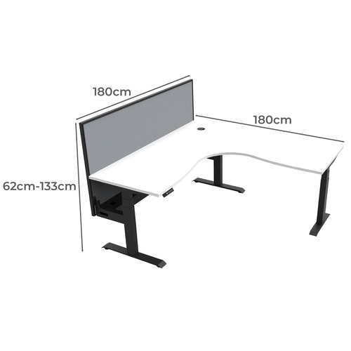 Hoffman II Electric Sit & Stand Corner Desk with Screen & Cable Tray
