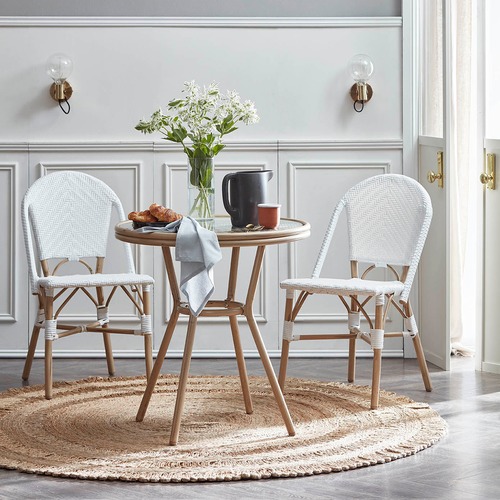 Temple & Webster Taupe & White 70cm Paris Wicker Round Dining Table