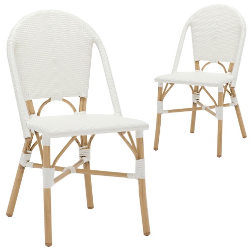 Temple & Webster White Paris PE Rattan Outdoor Cafe Dining Chairs