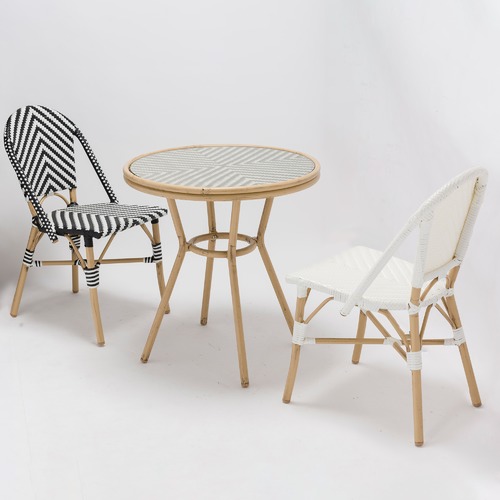 Temple & Webster Taupe & White 70cm Paris Wicker Round Dining Table