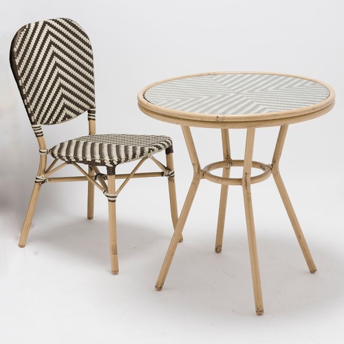 Temple & Webster Taupe & White 70cm Paris Wicker Round Dining Table