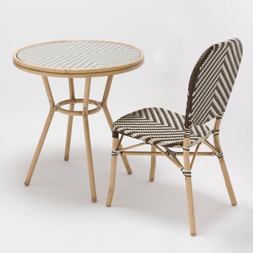Temple & Webster Taupe & White 70cm Paris Wicker Round Dining Table
