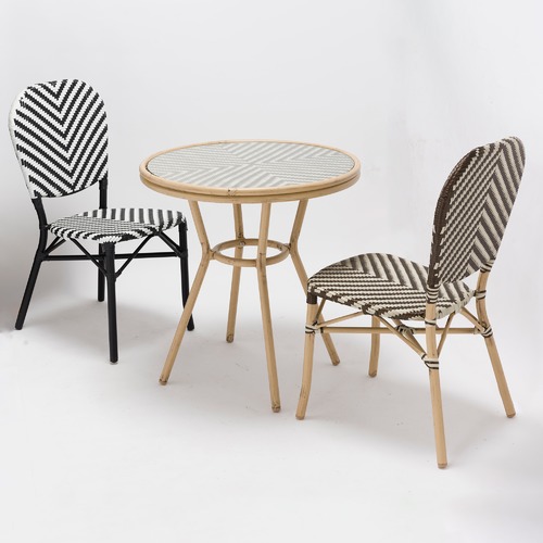 Temple & Webster Taupe & White 70cm Paris Wicker Round Dining Table