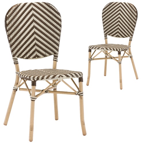 Temple & Webster Taupe & White Paris PE Rattan Cafe Dining Chairs