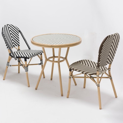 Temple & Webster Taupe & White Paris PE Rattan Cafe Dining Chairs