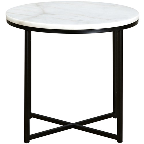Temple & Webster 50cm Round White Siena Marble Side Table