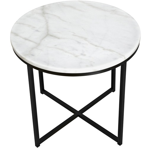 Temple & Webster 50cm Round White Siena Marble Side Table