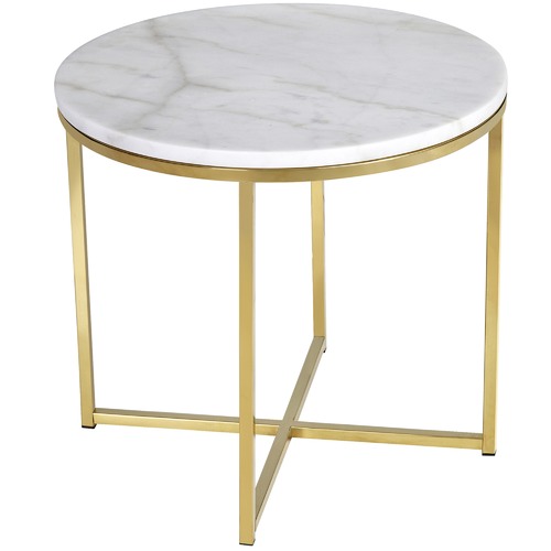 Temple & Webster 50cm Round White Siena Marble Side Table