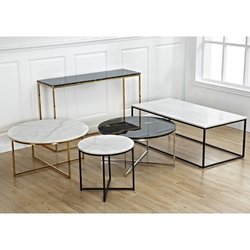 Temple & Webster 50cm Round White Siena Marble Side Table