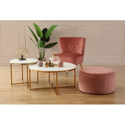 Temple & Webster 50cm Round White Siena Marble Side Table