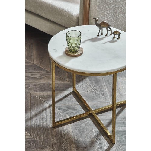 Temple & Webster 50cm Round White Siena Marble Side Table