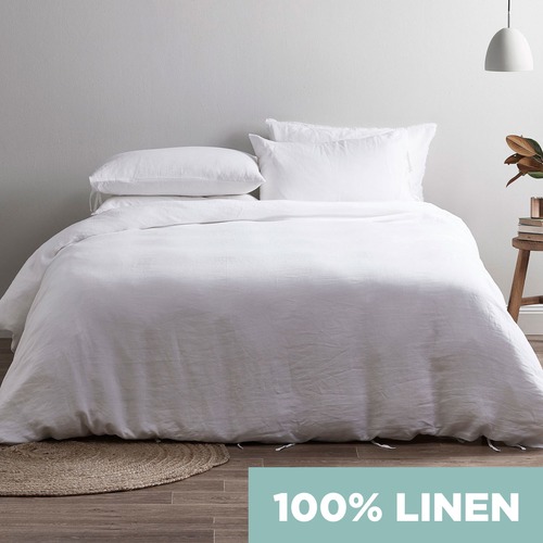 Temple & Webster White Vintage Wash Pure Linen Quilt Cover Set